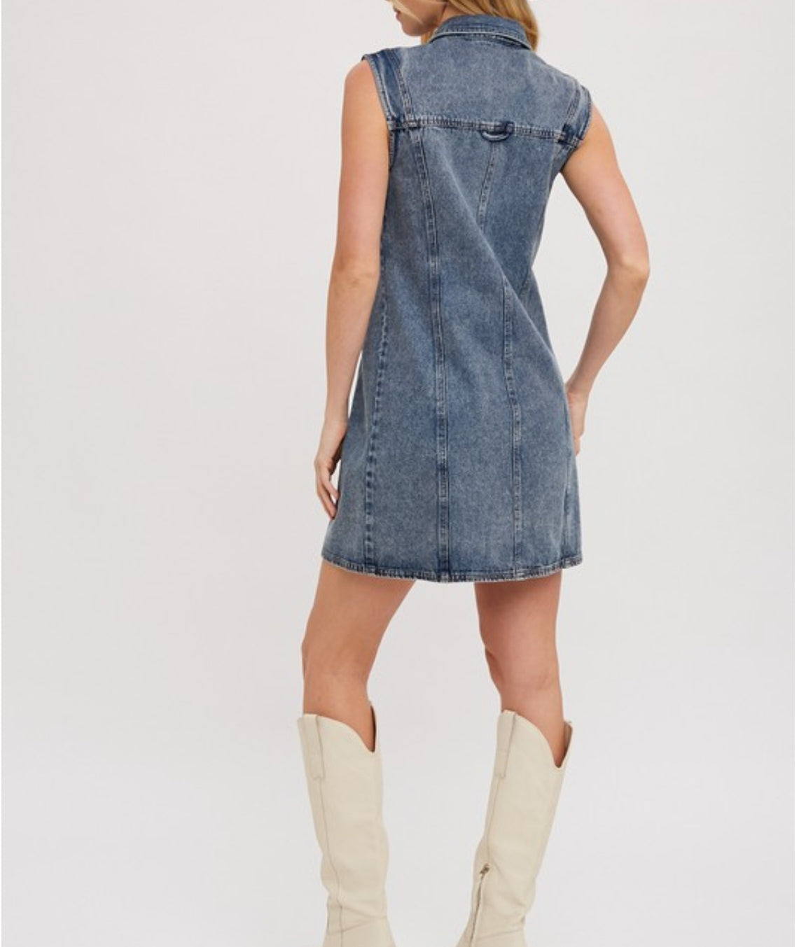 DENIM SLEEVELESS SHIRT DRESS