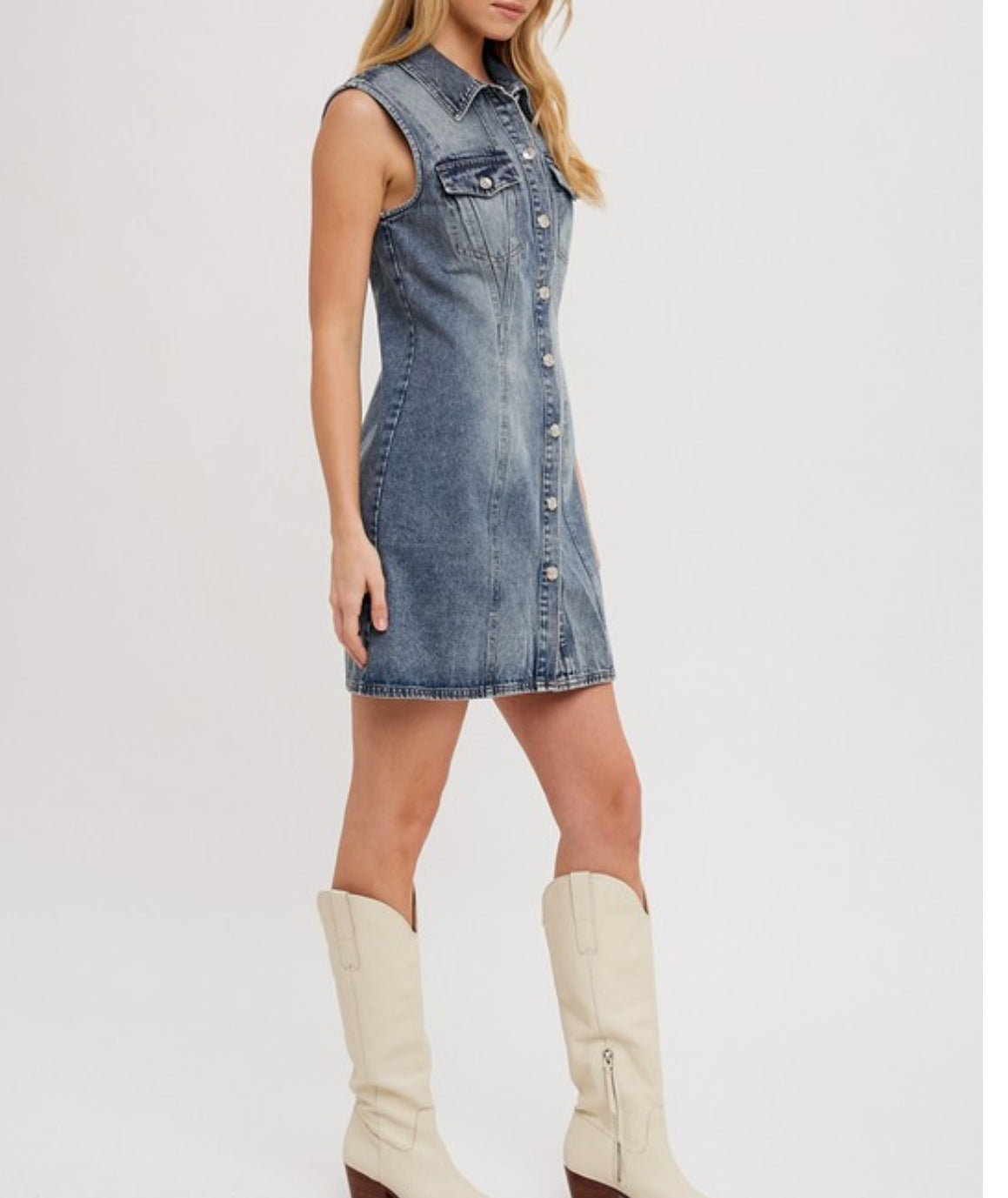 DENIM SLEEVELESS SHIRT DRESS