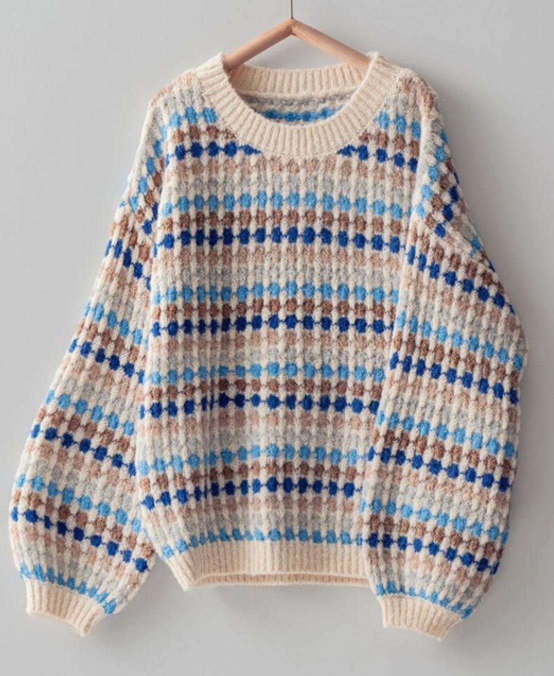 CREW NECK MULTICOLOR PATTERN KNIT SWEATER