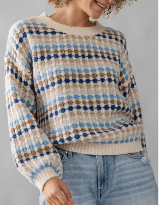 CREW NECK MULTICOLOR PATTERN KNIT SWEATER