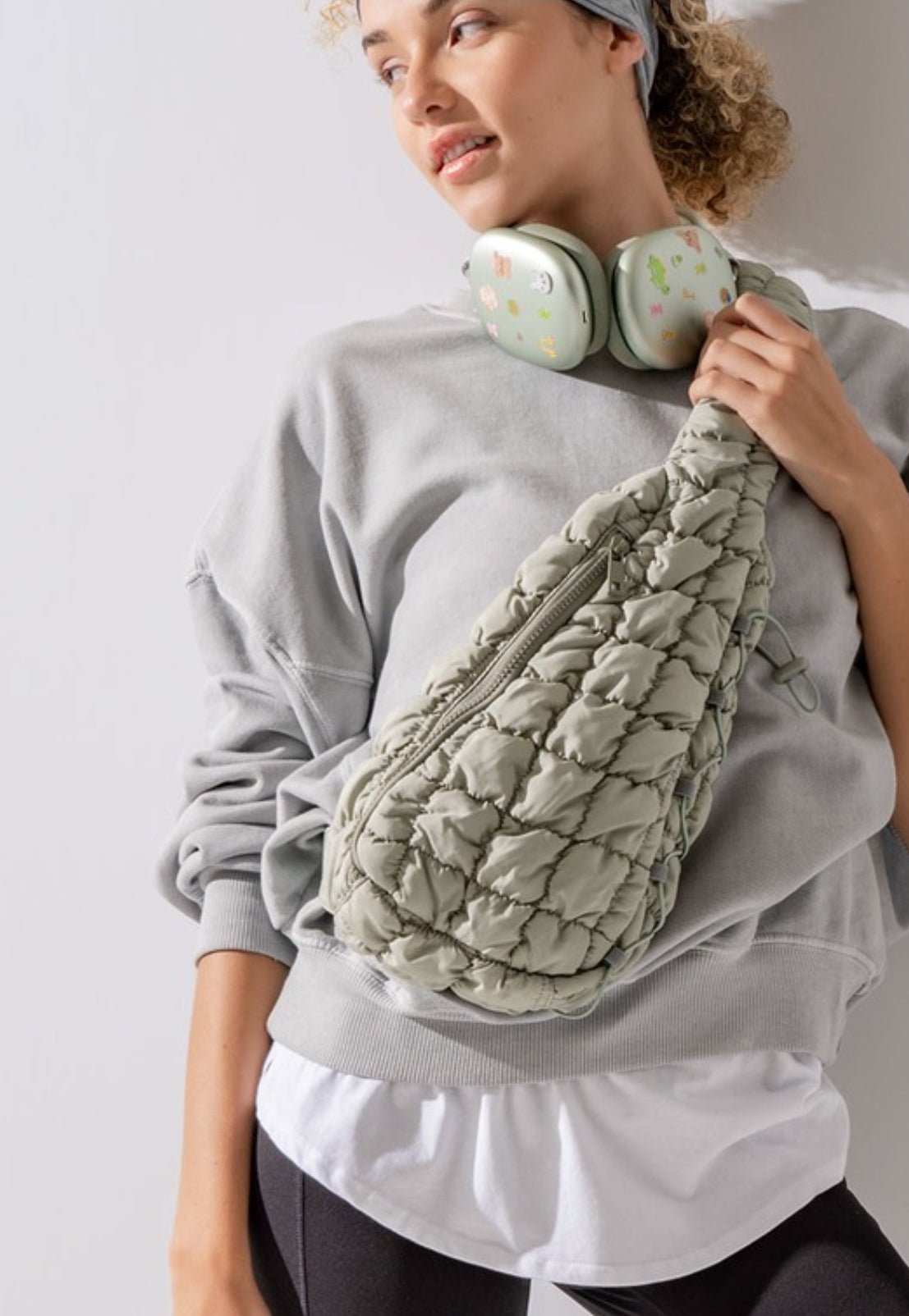 Qulited Marshmallow Drawstring Sling Bag