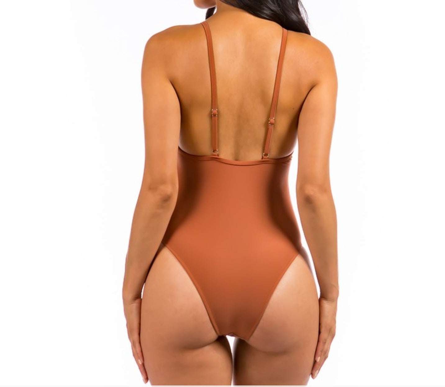 BROWN ONE PIECE MESH CUT OUT BATHING SUIT