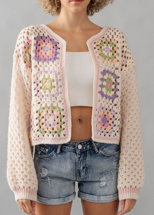 FLORAL PATTERN  CROCHET CARDIGAN