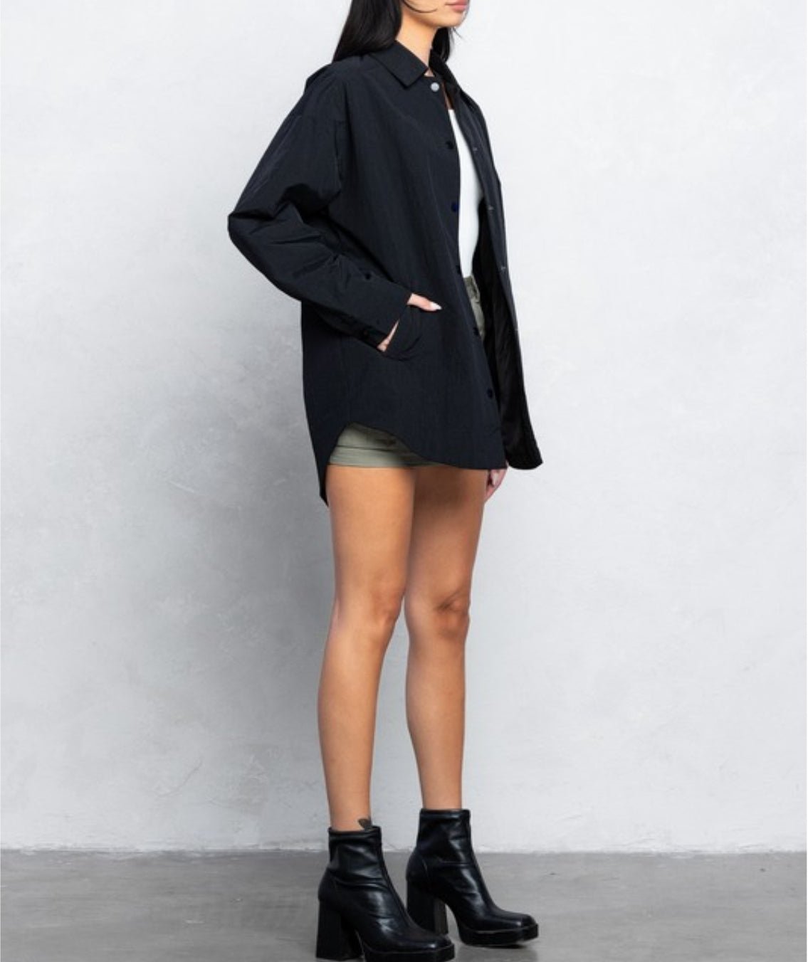 Black out  thin padded button down oversized shacket