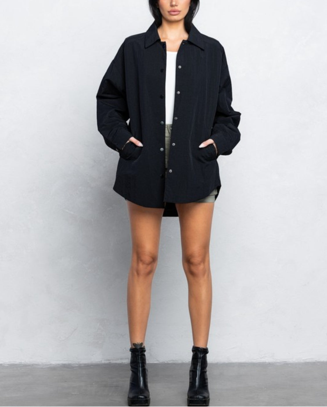 Black out  thin padded button down oversized shacket