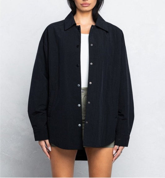 Black out  thin padded button down oversized shacket