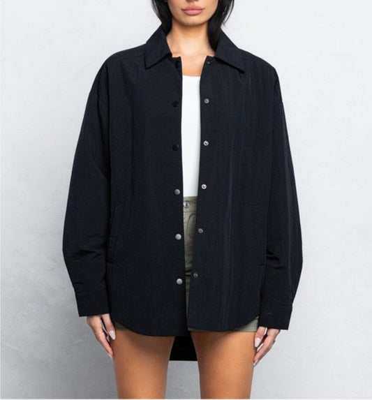 Black out  thin padded button down oversized shacket