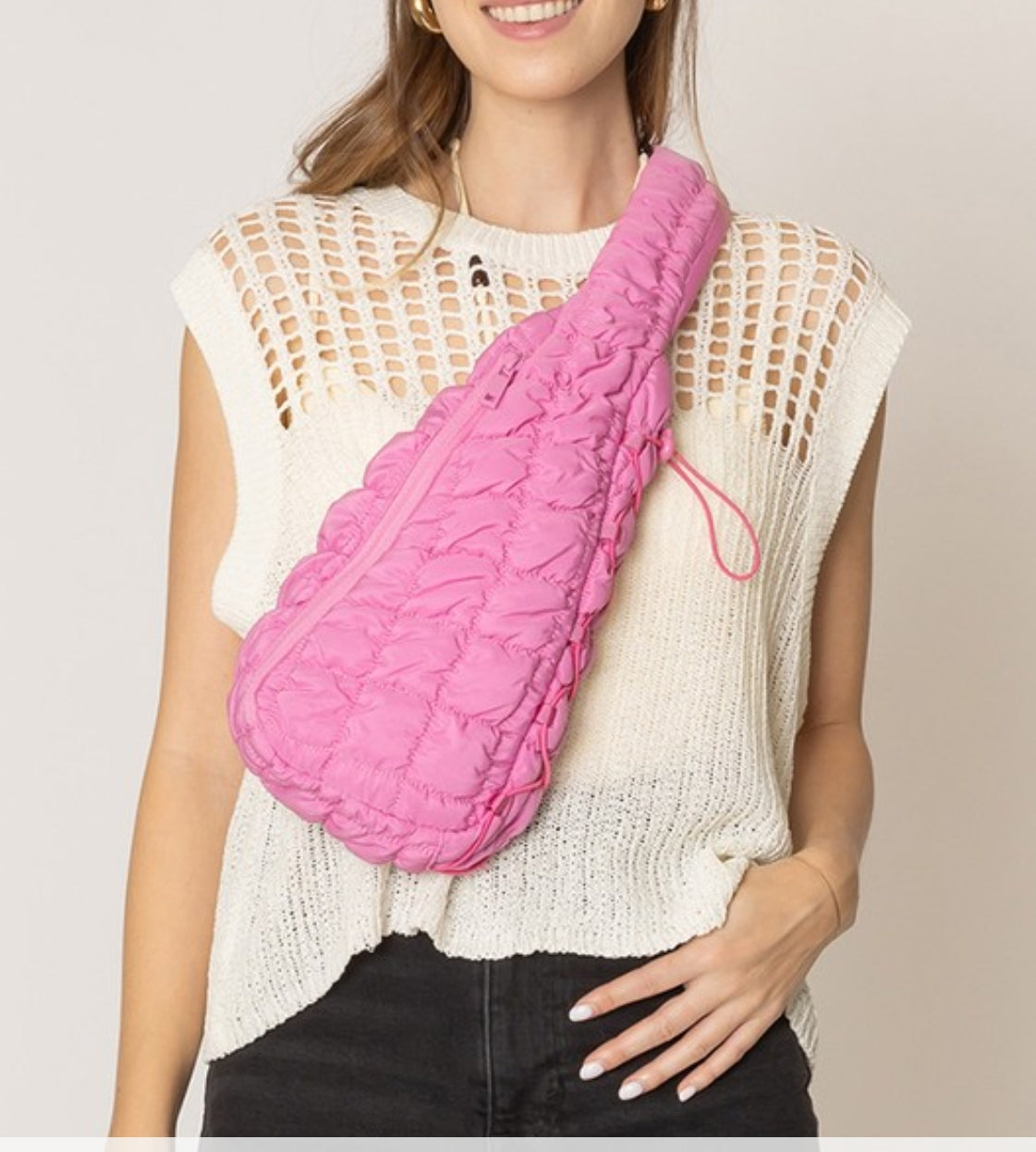 Qulited Marshmallow Drawstring Sling Bag