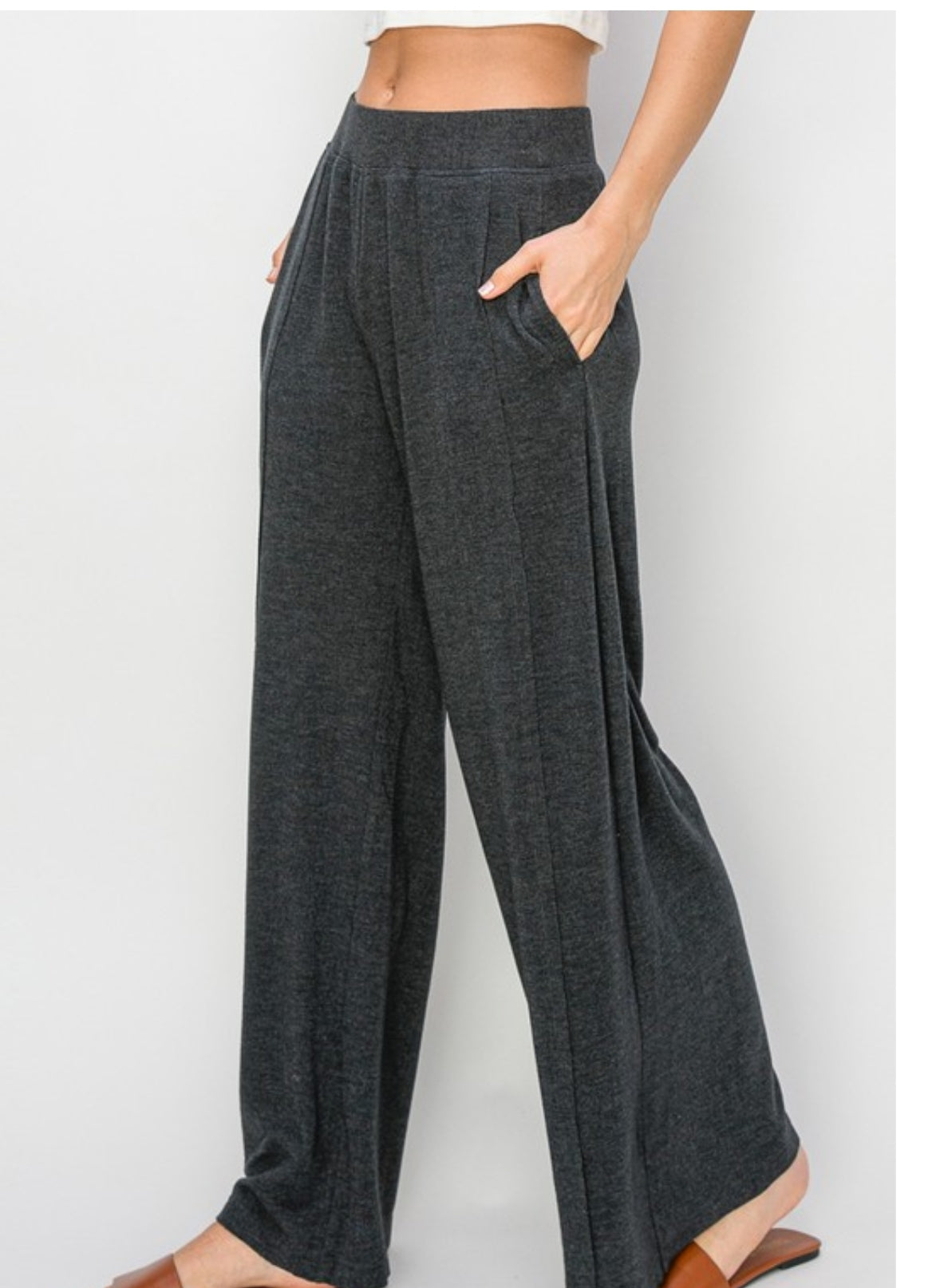 ULTRA SOFT LOUNGEWEAR WIDE PANTS IN CHARCOAL GRAY