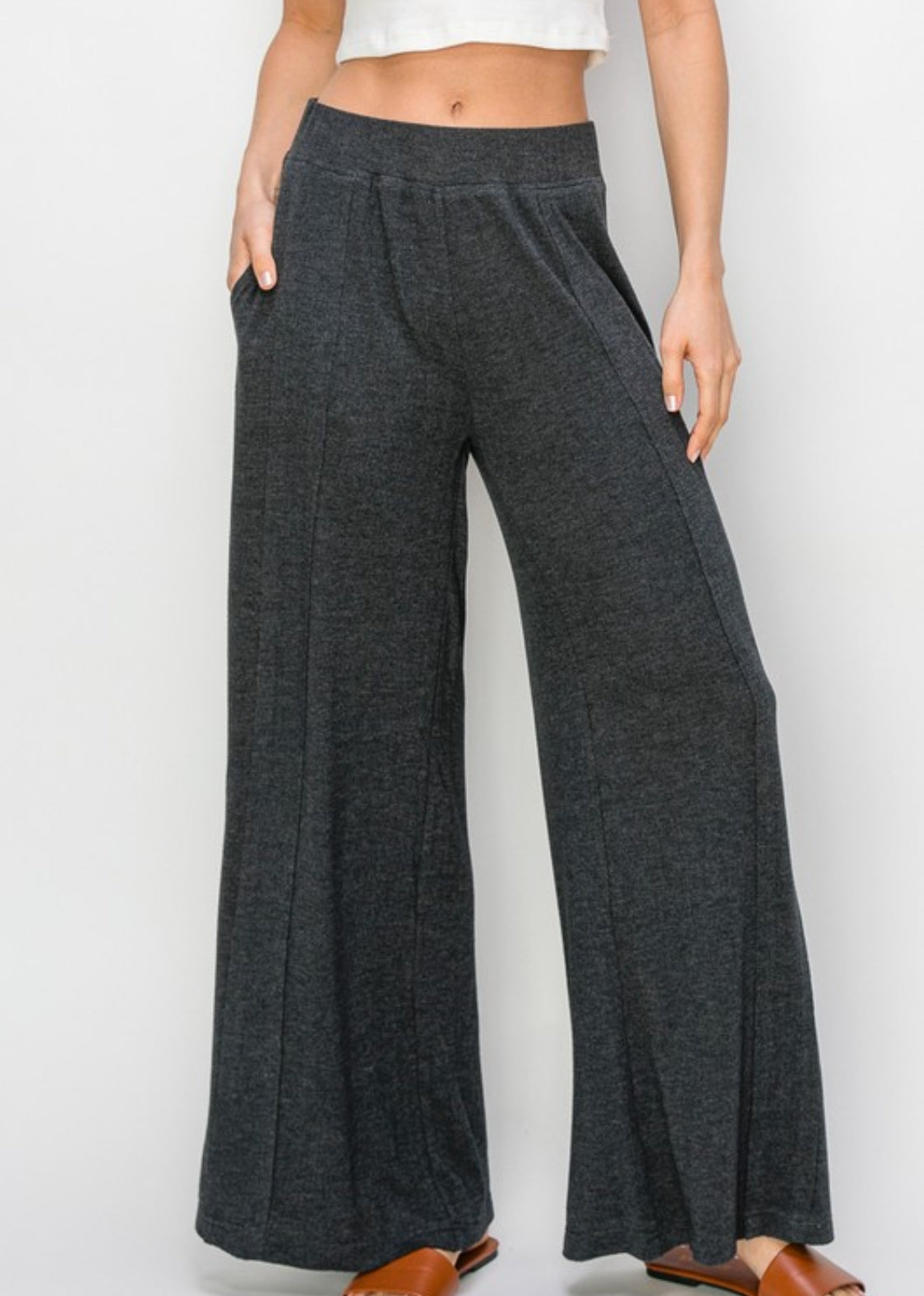 ULTRA SOFT LOUNGEWEAR WIDE PANTS IN CHARCOAL GRAY