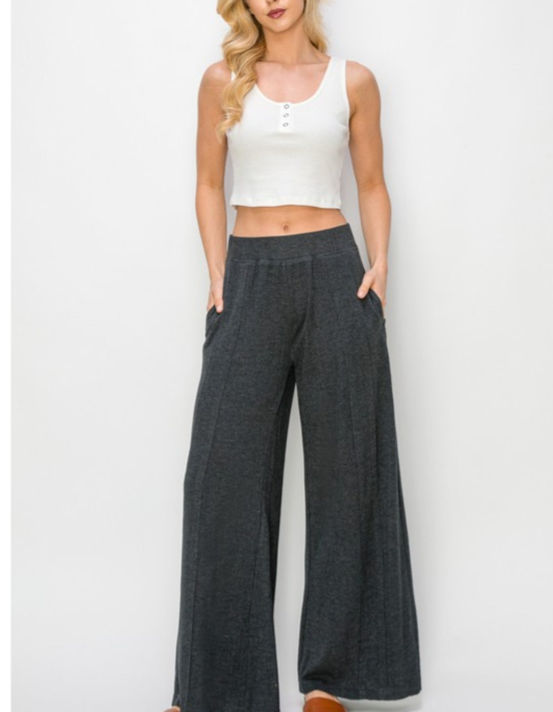 ULTRA SOFT LOUNGEWEAR WIDE PANTS IN CHARCOAL GRAY