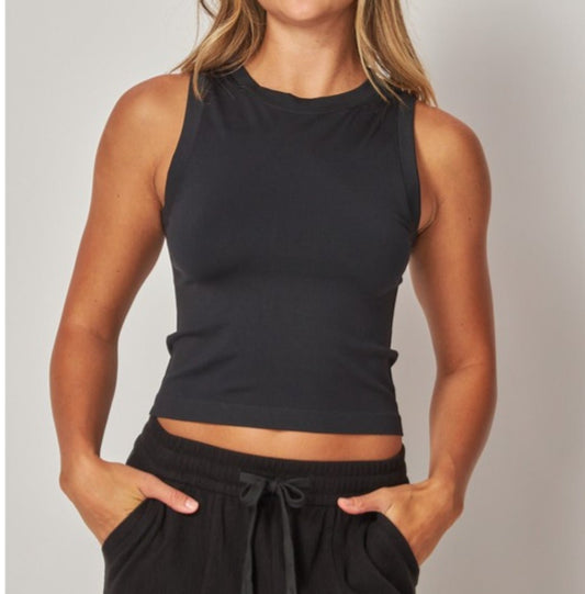 Black basic Everyday Seamless Crew-neck Crop Top