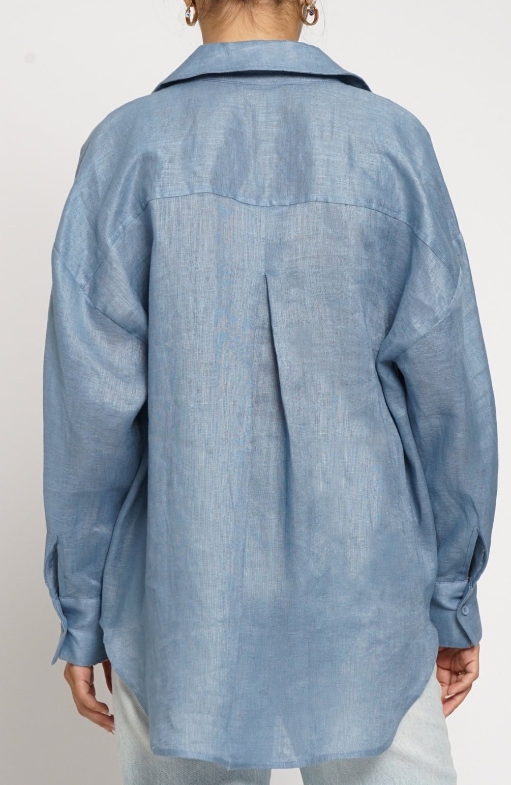 Blue linen button down shirt