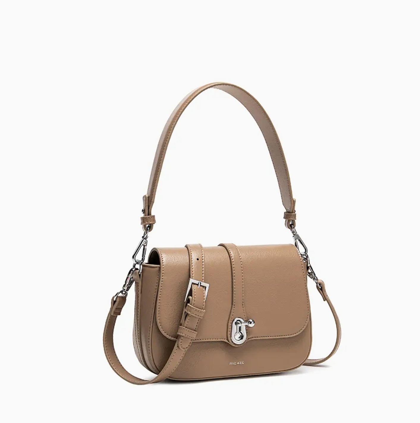 Athena Recycled Vegan Saddle Bag in Latte