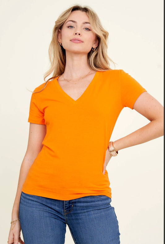 Orange Basic V neck Shirt