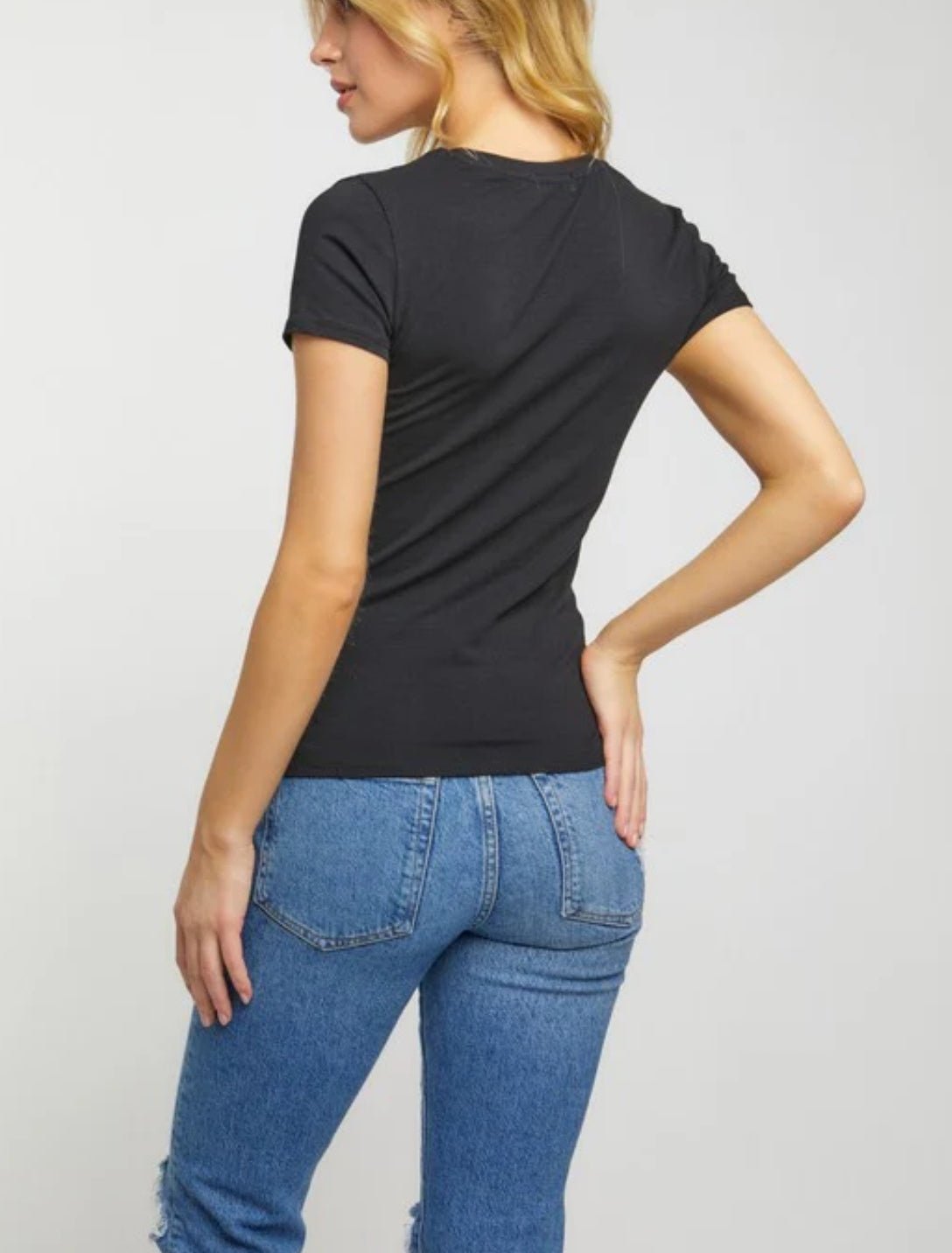 Black Basic V neck Shirt