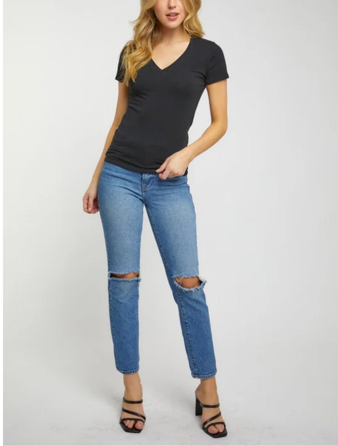 Black Basic V neck Shirt