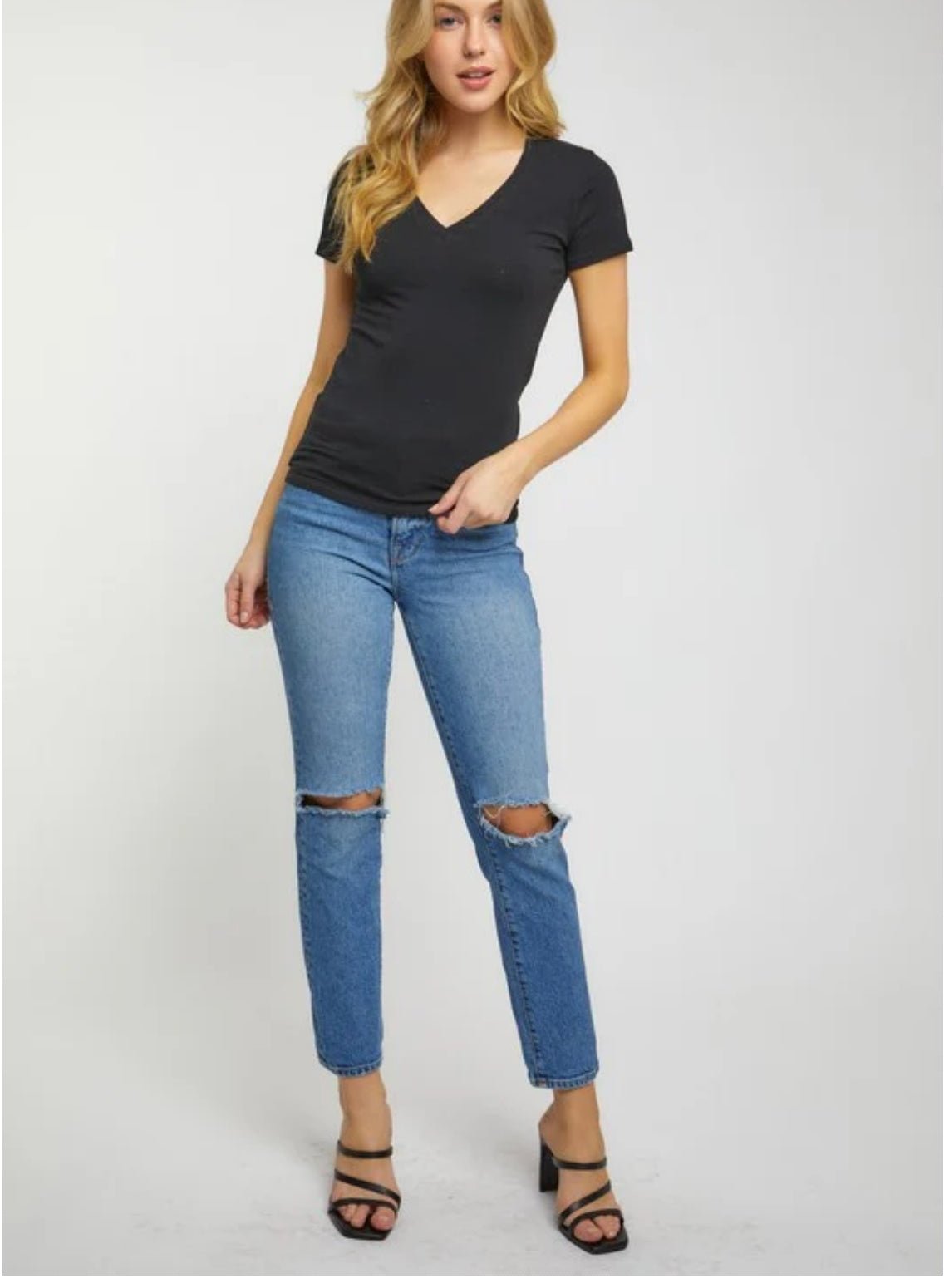 Black Basic V neck Shirt