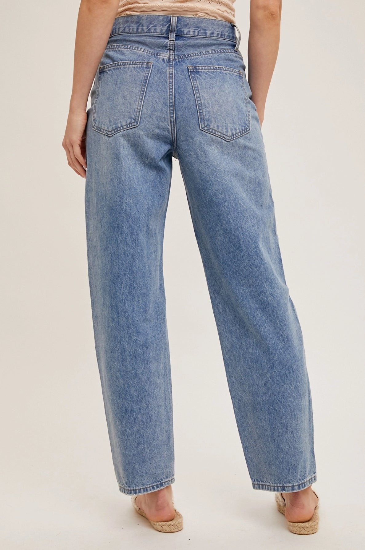 Light Blue Denim Asymmetrical Waist Straight Leg Jeans