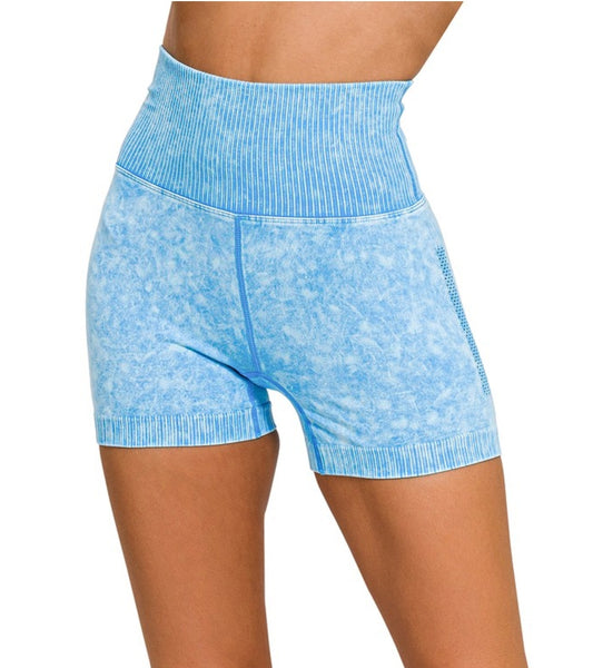 Washed Seamless High Waisted Shorts  in deep sky