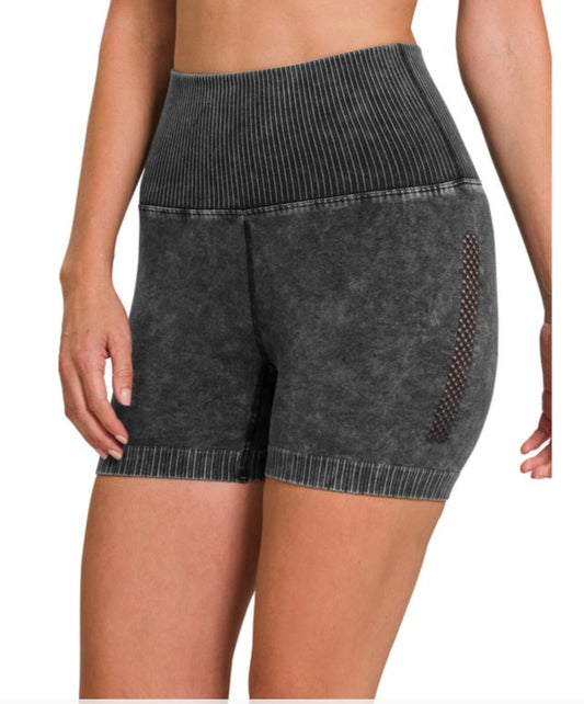 Washed Seamless High Waisted Shorts  in ash black