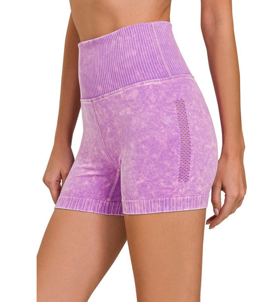 Washed Seamless High Waisted Shorts  in violet