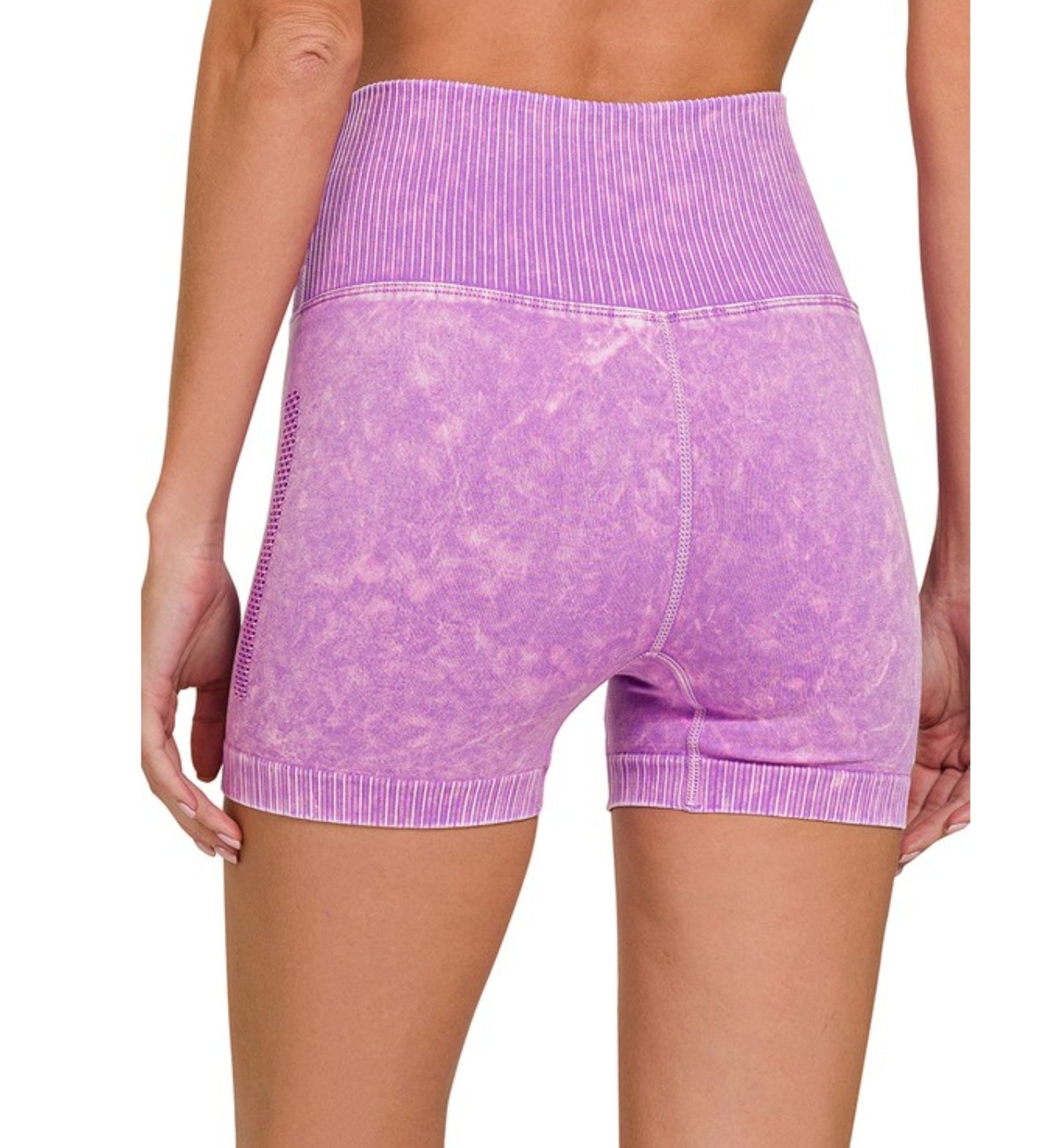 Washed Seamless High Waisted Shorts  in violet