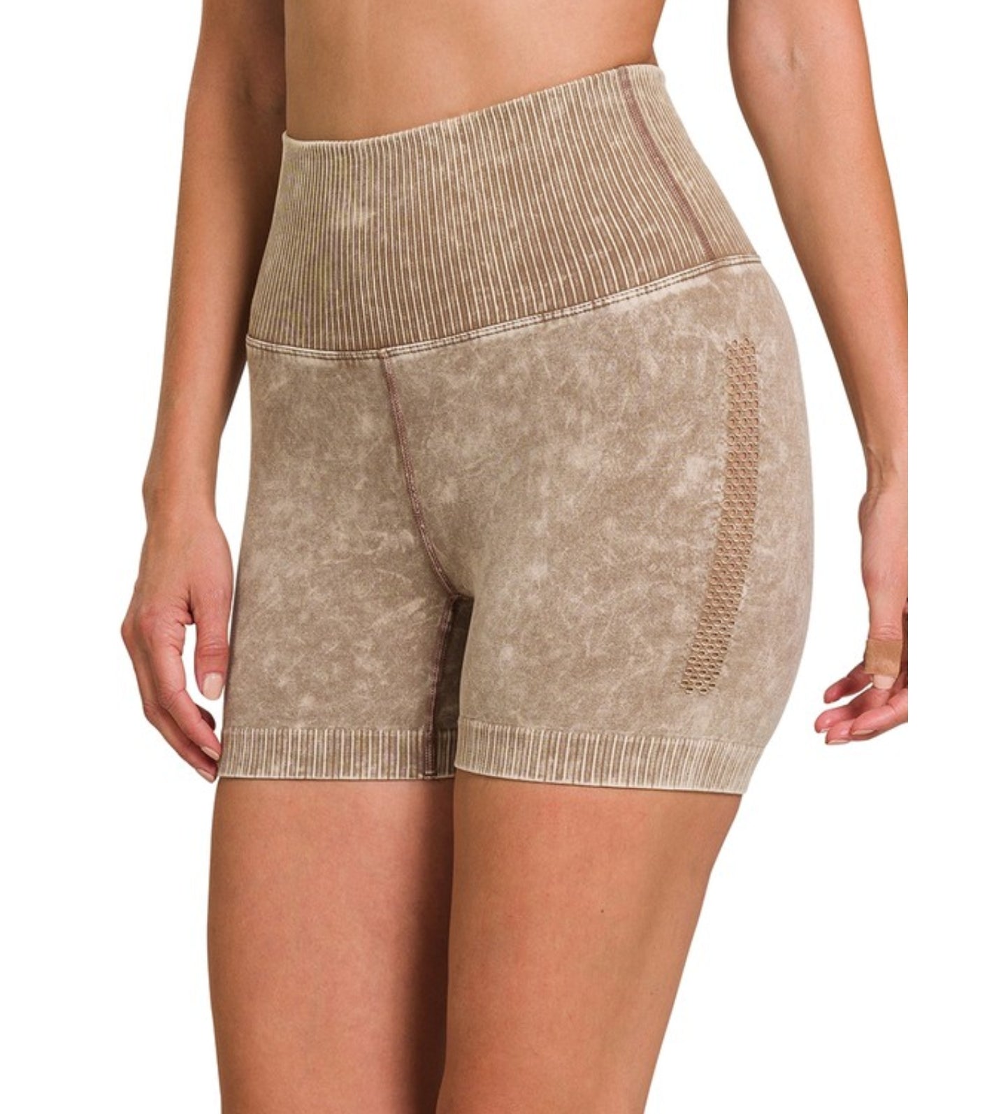 Washed Seamless High Waisted Shorts  in Mocha