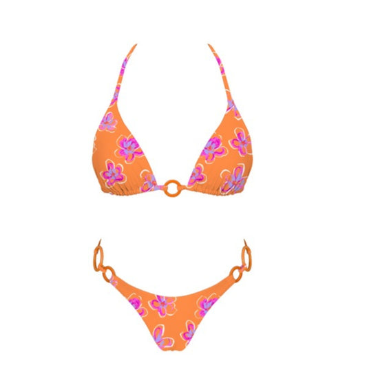 Neon Orange Color Bikini with  Multi color rings