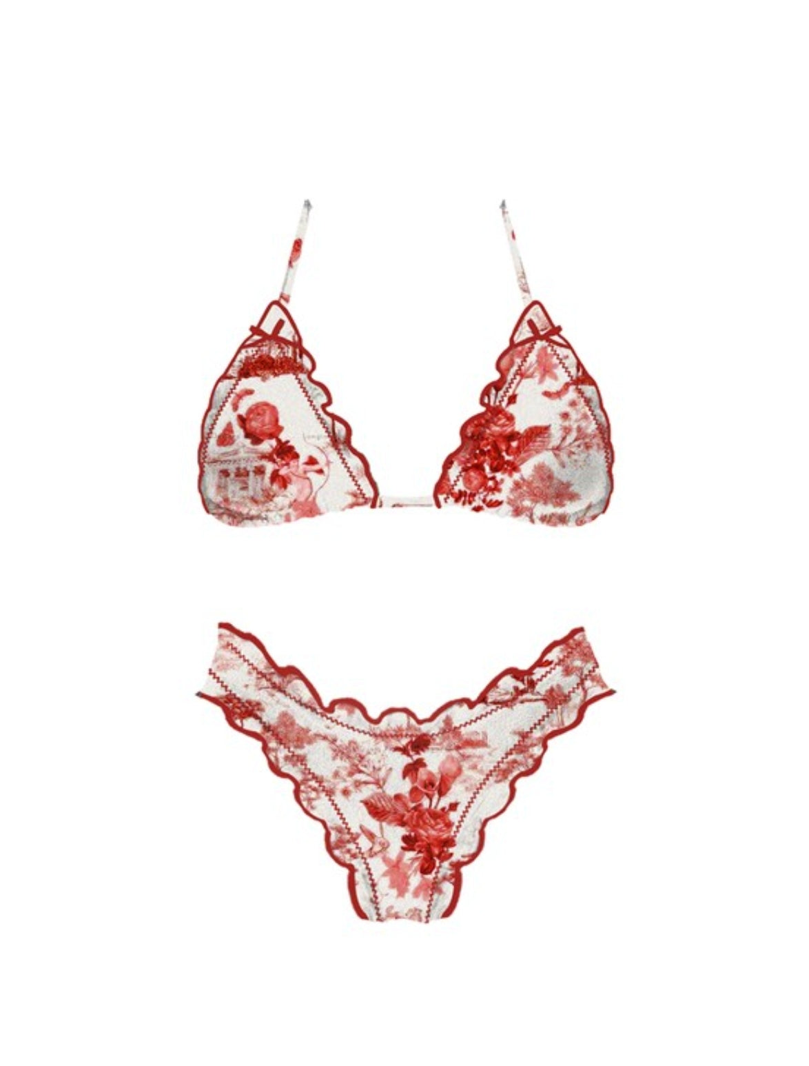 Red flower Wavy Bikini Set