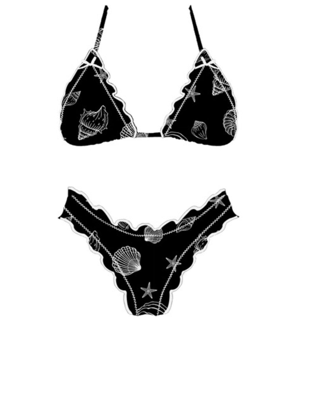 Black and White Shell print wavy bikini  set