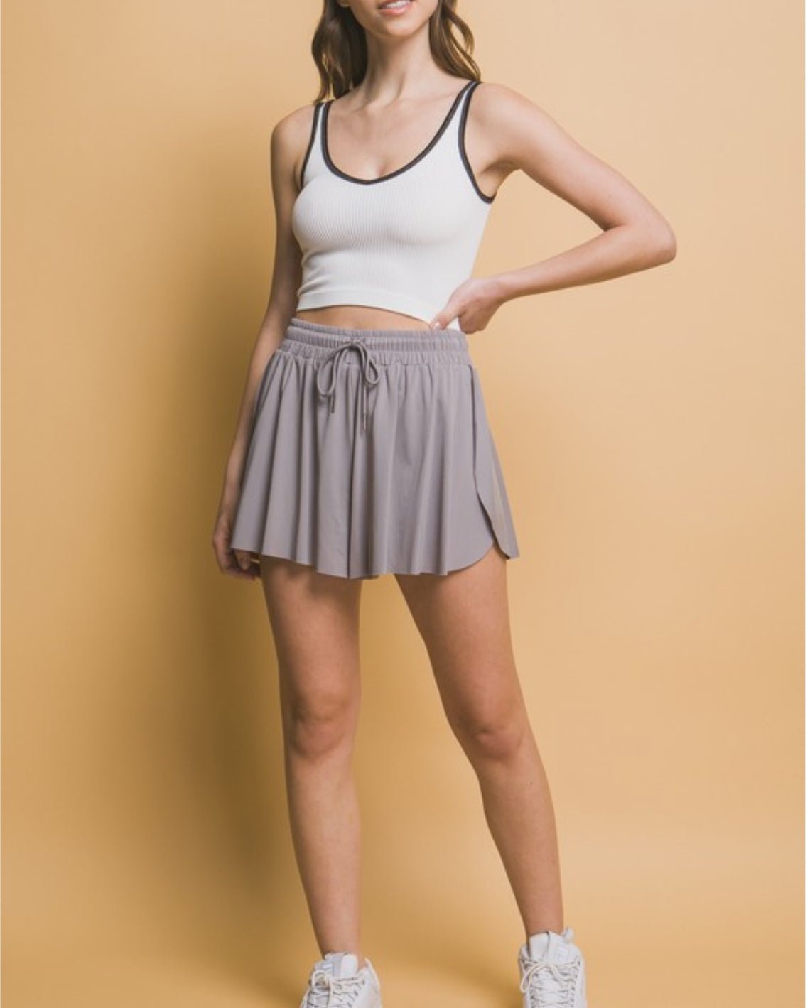 Activewear Two In One Drawstring Shorts: GRAY