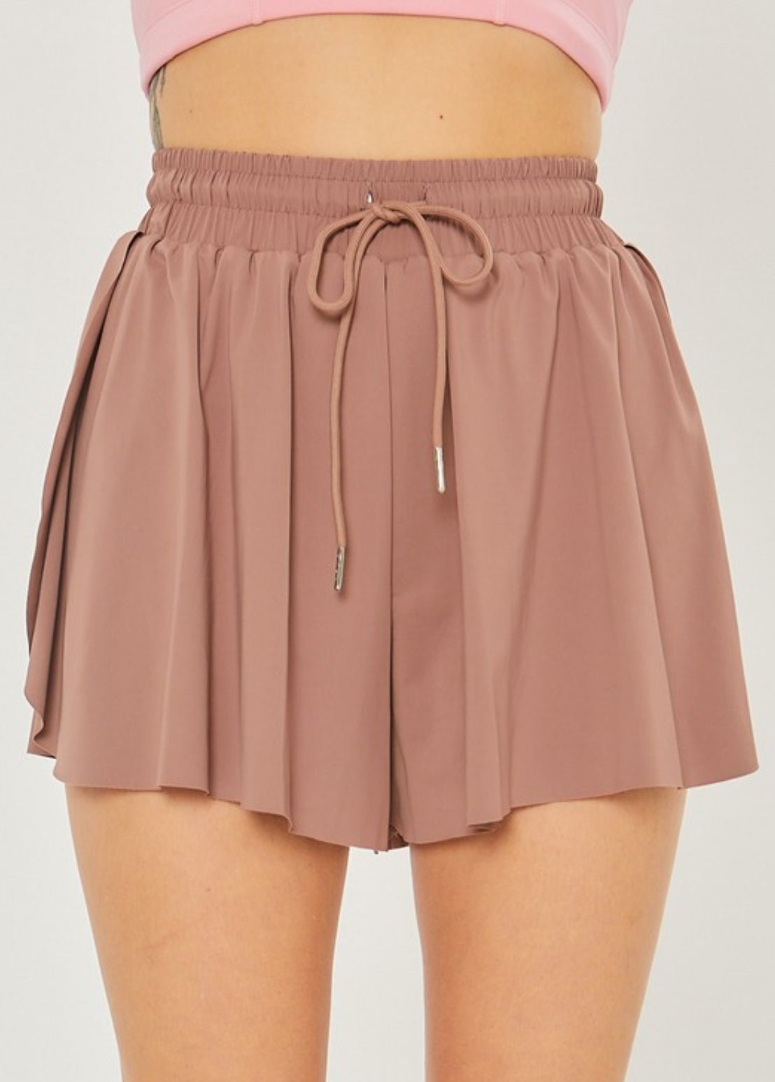 Activewear Two In One Drawstring Shorts: TAUPE