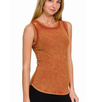 Washed Ribbed Scoop Neck Tank Top (several colors)