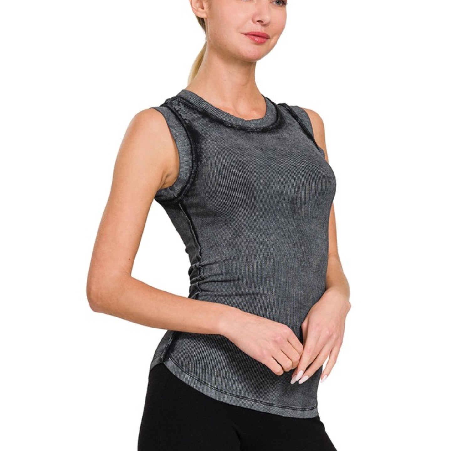 WASHED RIBBED SCOOP NECK TANK TOP in several colors