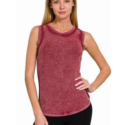 Washed Ribbed Scoop Neck Tank Top (several colors)