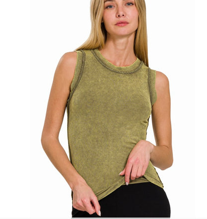 Washed Ribbed Scoop Neck Tank Top (several colors)