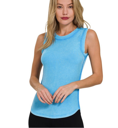 Washed Ribbed Scoop Neck Tank Top (several colors)