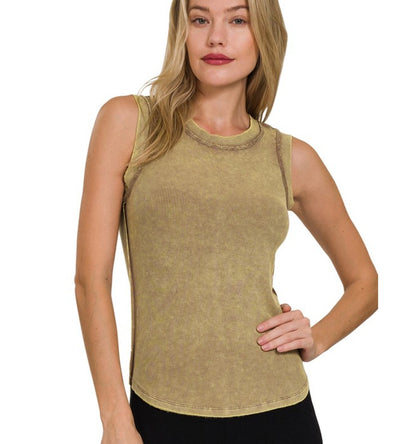 Washed Ribbed Scoop Neck Tank Top (several colors)