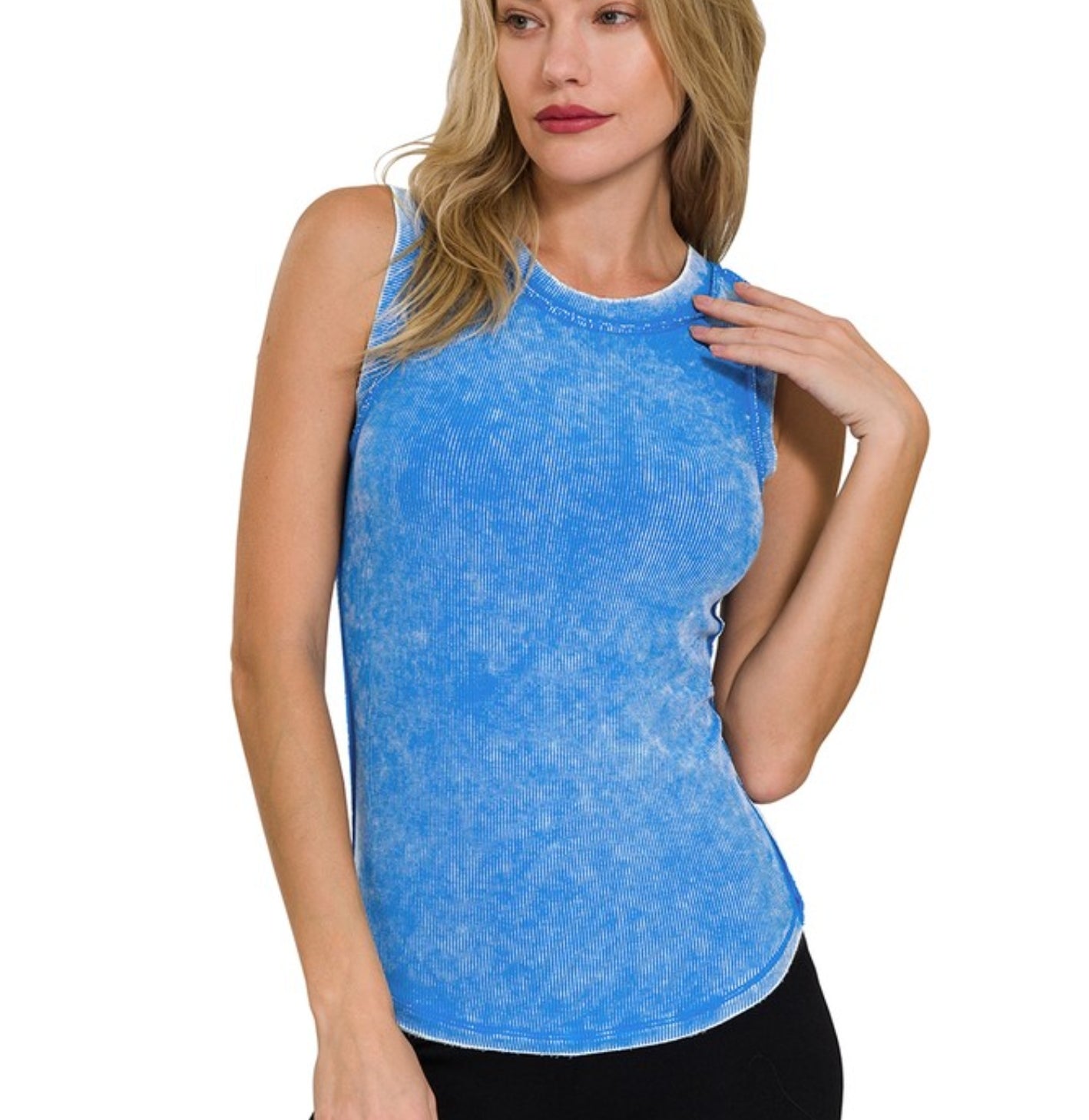 WASHED RIBBED SCOOP NECK TANK TOP in several colors