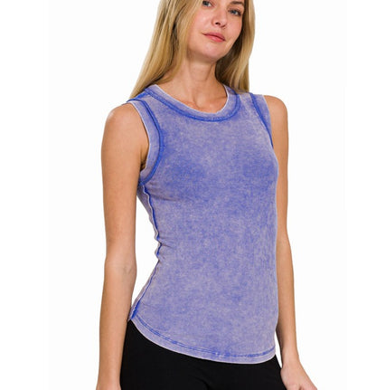 Washed Ribbed Scoop Neck Tank Top (several colors)