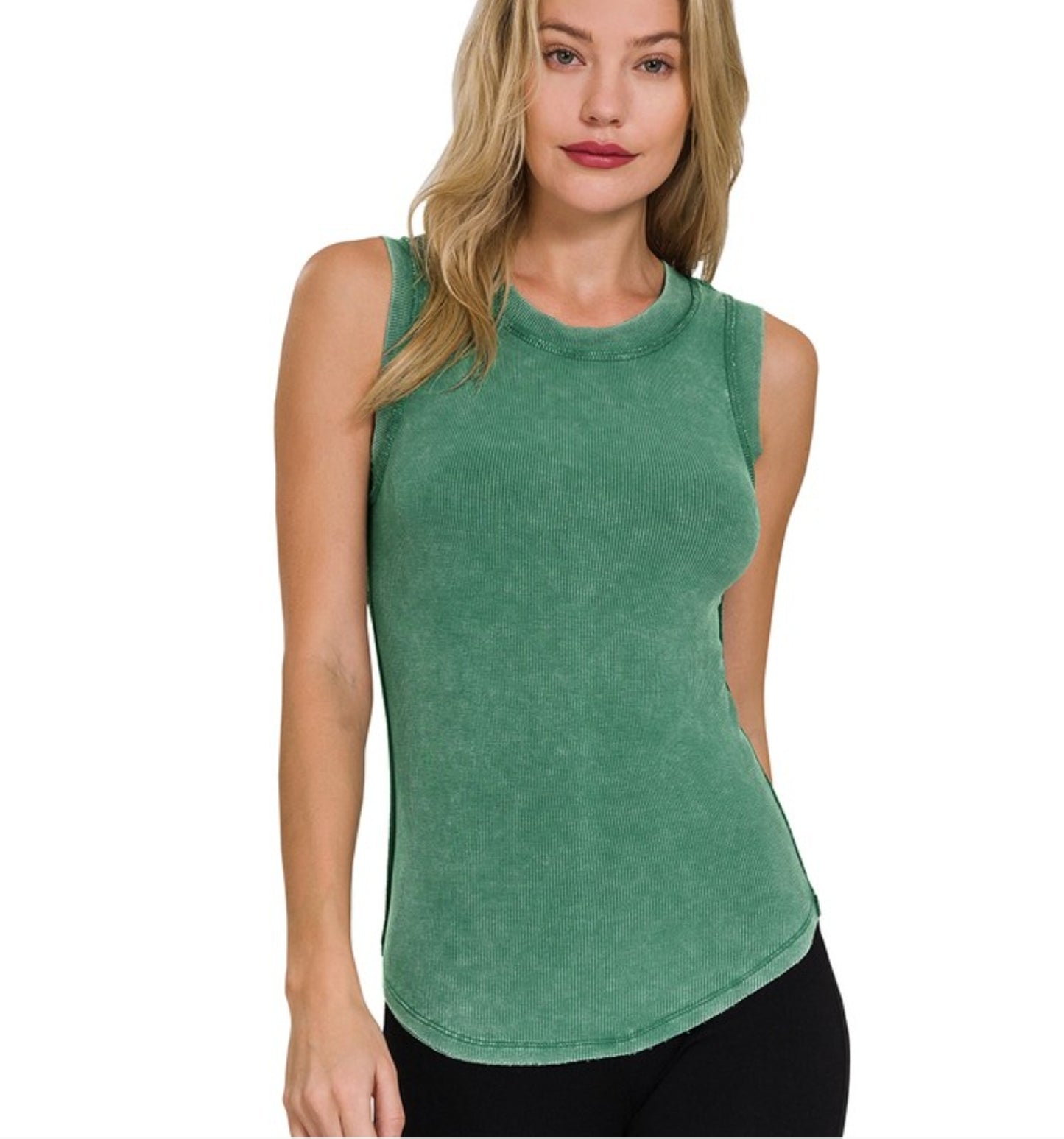 WASHED RIBBED SCOOP NECK TANK TOP in several colors