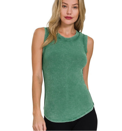 Washed Ribbed Scoop Neck Tank Top (several colors)