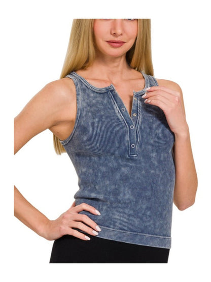 Washed Ribbed Button Tank top
