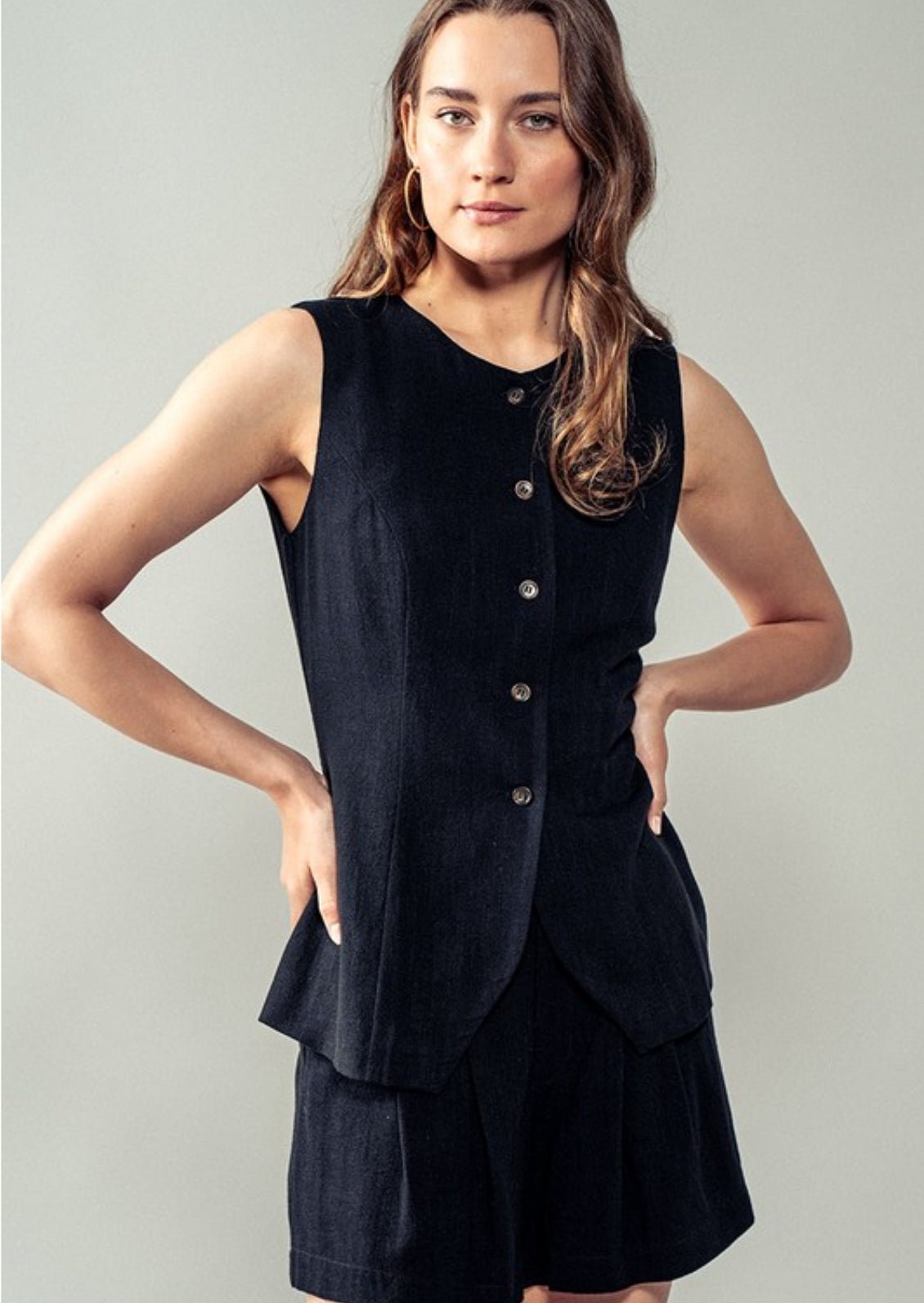 Black Button Down Sleeveless Vest