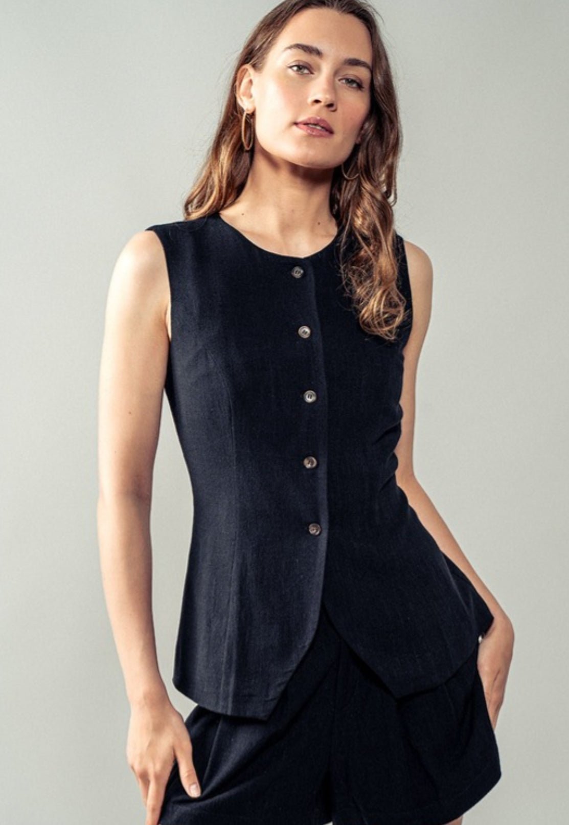 Black Button Down Sleeveless Vest