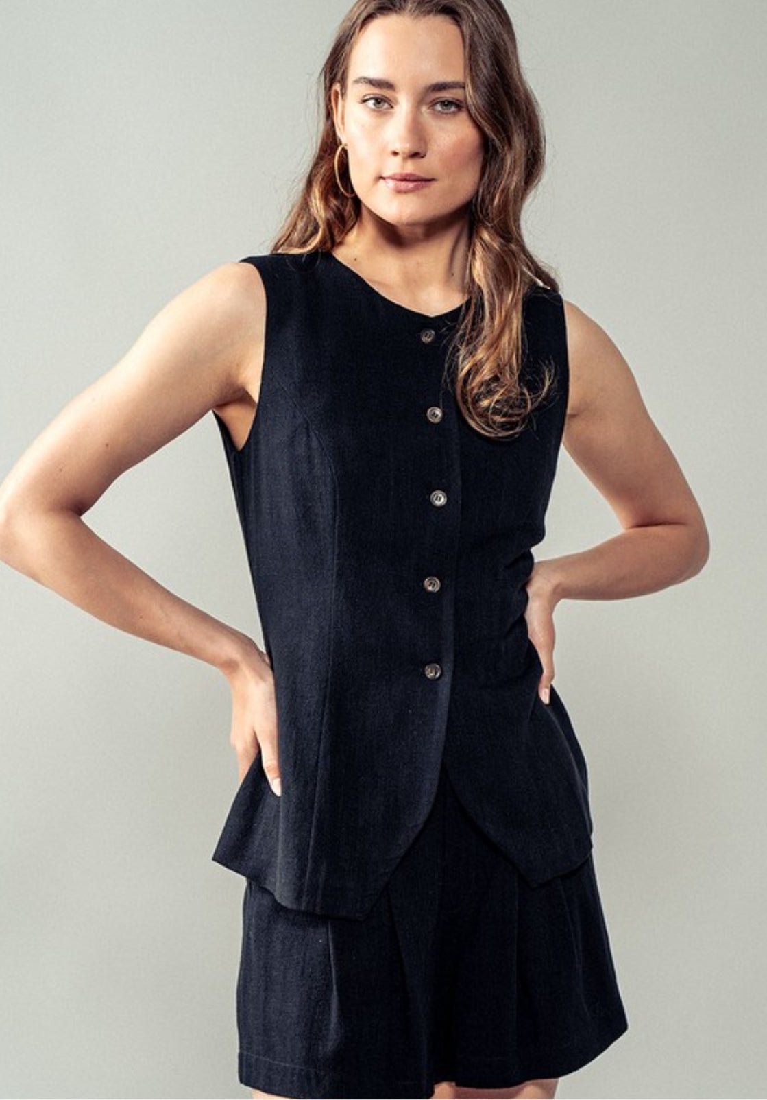 Black Button Down Sleeveless Vest