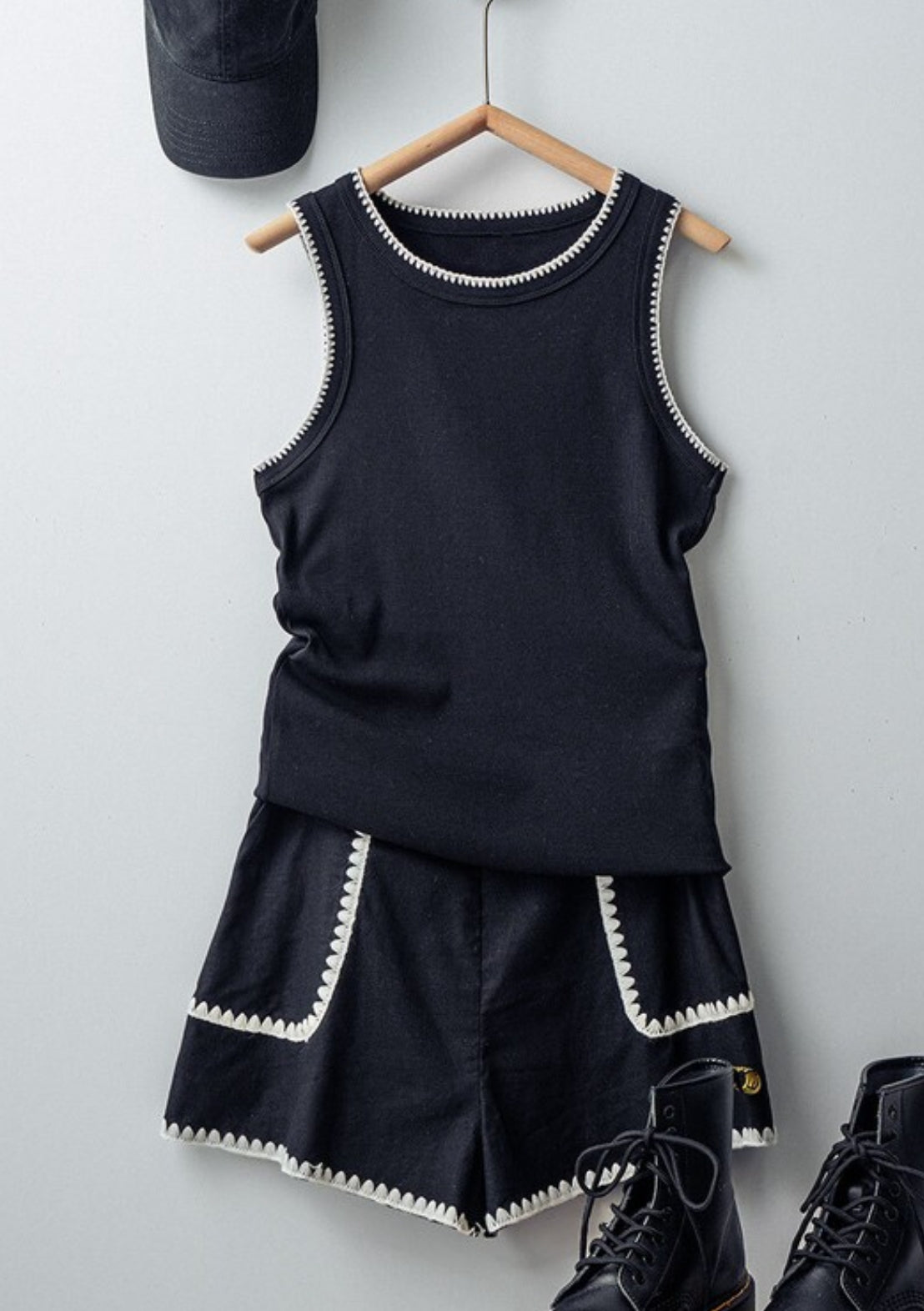 Structured Knit Tank Top in Black