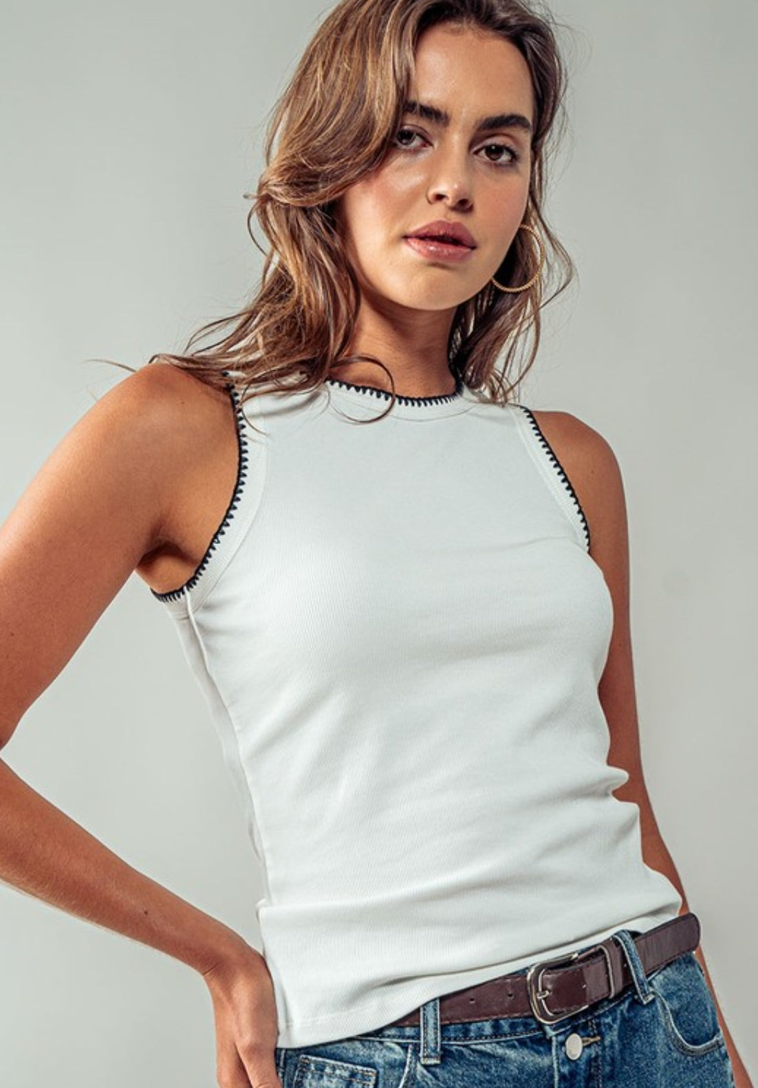 Structured Knit Tank Top in white