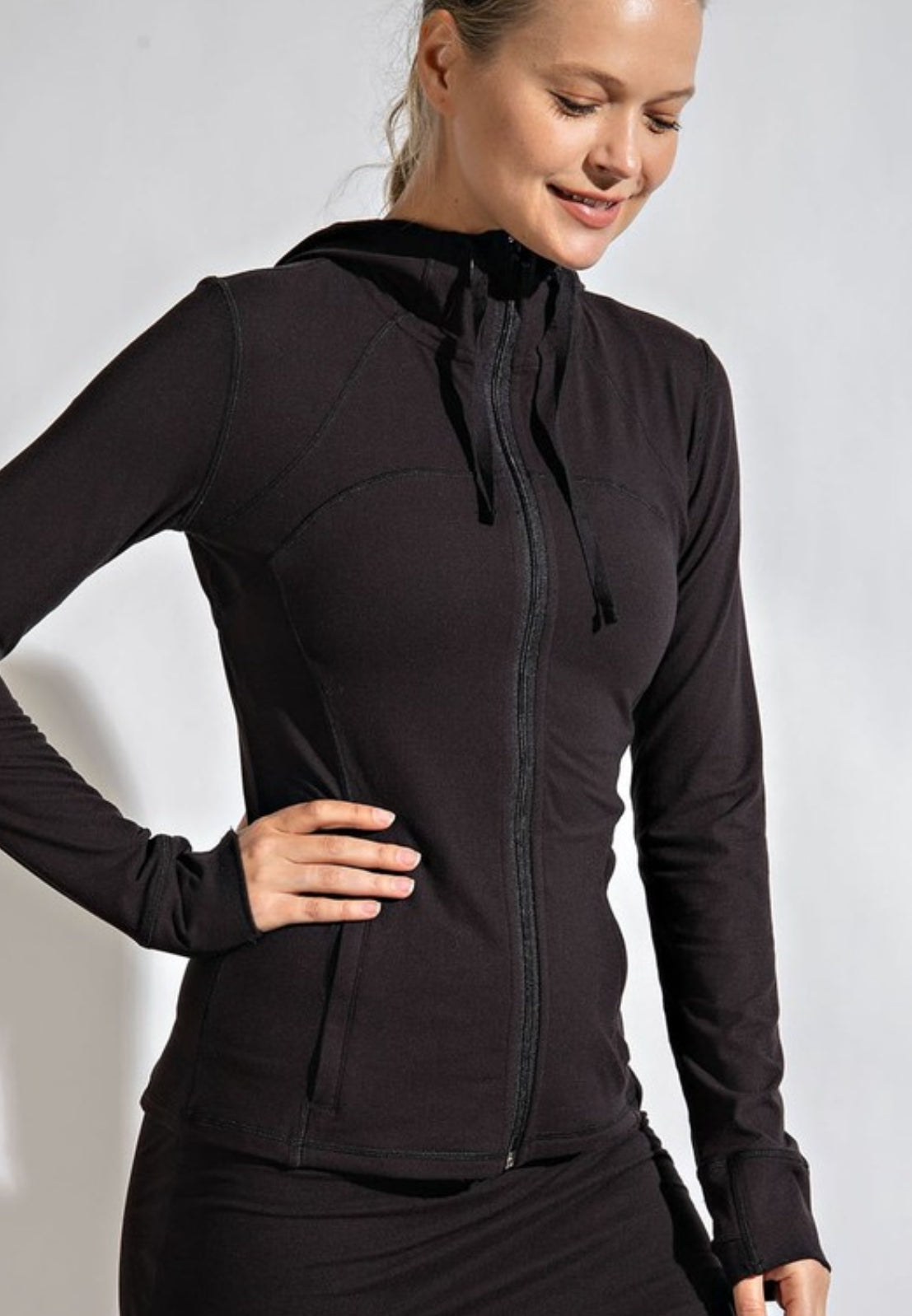 Plus Fitted Activewear Jacket with Hood in Black